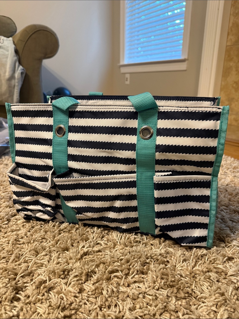 Thirty-oneStriped Navy,White,teal zip top Organizing utility